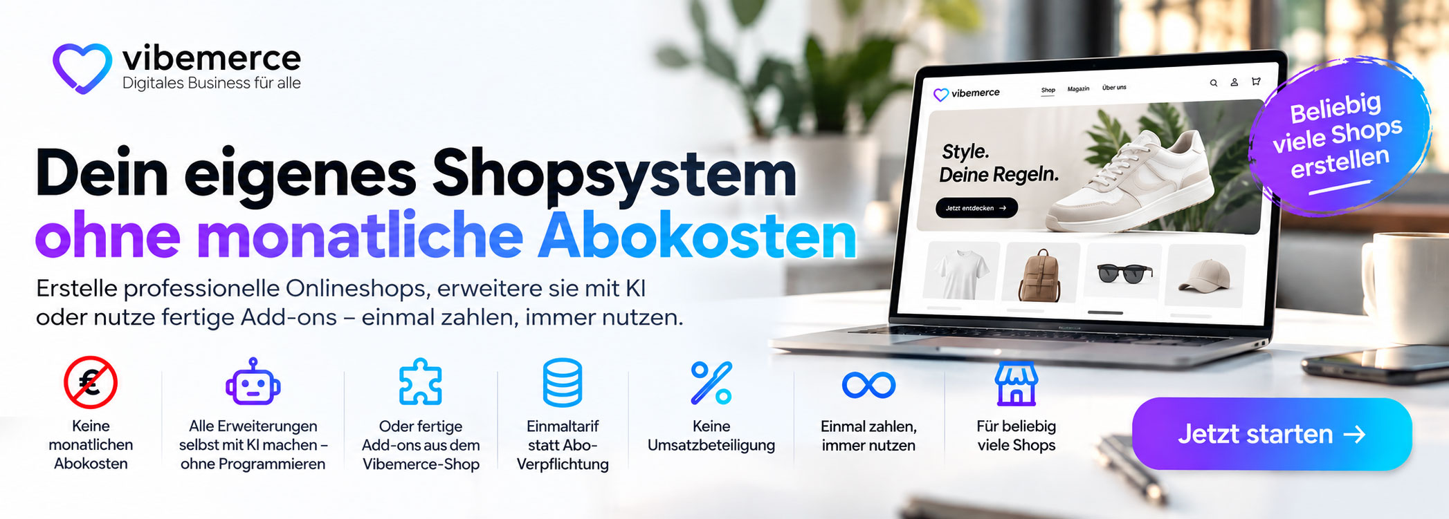 Vibemerce - das KI-Shopsystem ohne Abokosten